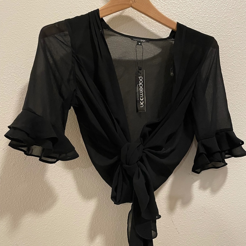 Sheer tie front top